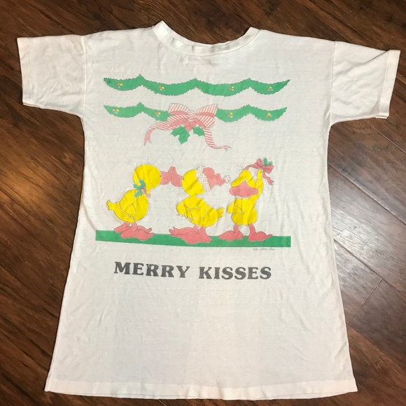 VINTAGE 80's Duck Christmas T-Shirt Tee L/XL Frog - Picture 1 of 8